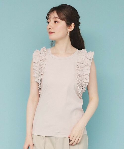 index / インデックス カットソー | 《美人百花掲載》フリルドッキングノースリーブトップス【接触冷感/UVケア/洗濯機洗い可】 | 詳細13