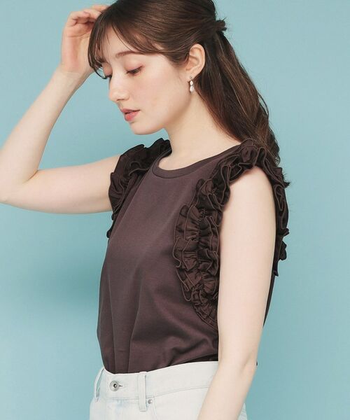 index / インデックス カットソー | 《美人百花掲載》フリルドッキングノースリーブトップス【接触冷感/UVケア/洗濯機洗い可】 | 詳細5