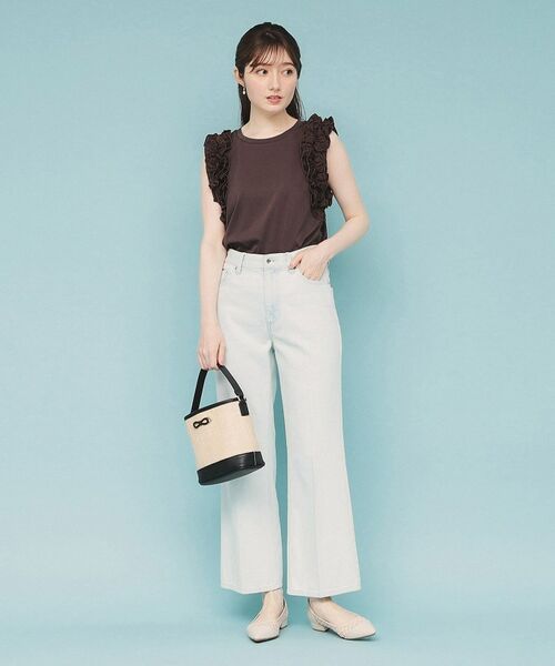 index / インデックス カットソー | 《美人百花掲載》フリルドッキングノースリーブトップス【接触冷感/UVケア/洗濯機洗い可】 | 詳細6