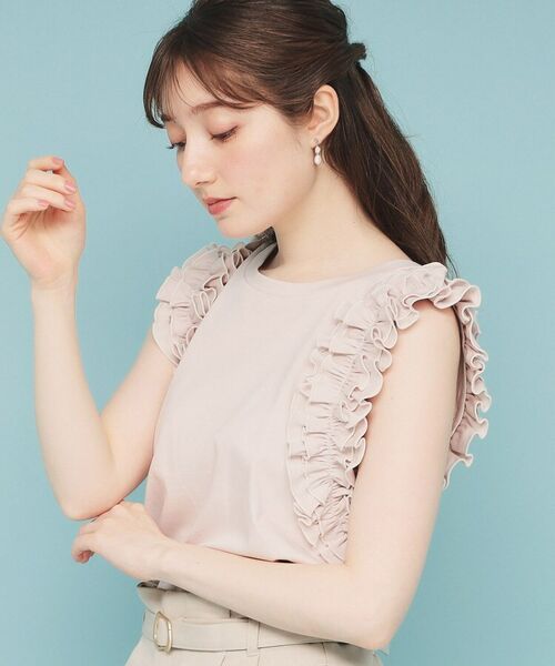 【未使用】ファビアナフィリッピ　ベージュ フリル ノースリーブ シルク混　ドレス FABIANA FILIPPI】 【マッシュルームビーズ襟 バックスリット