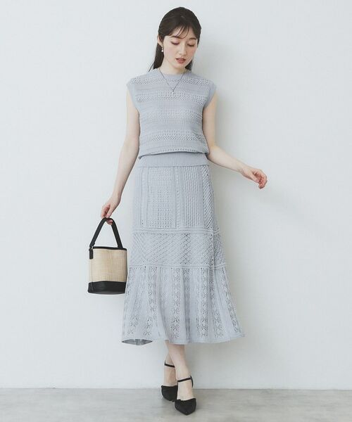 index / インデックス スカート | 透かし編みフレアニットスカート/セットアップ対応【洗濯機洗い可】 | 詳細6