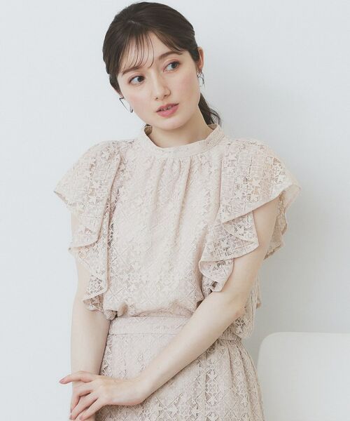 index / インデックス シャツ・ブラウス | ジオメレースフレアスリーブブラウス/セットアップ対応【洗濯機洗い可】（ピンクベージュ(053)）