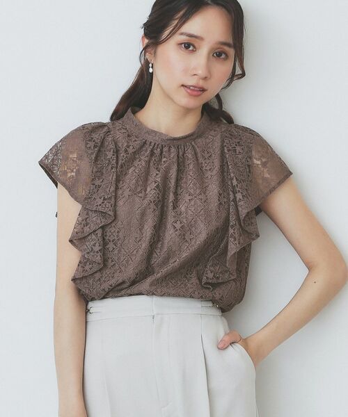 index / インデックス シャツ・ブラウス | ジオメレースフレアスリーブブラウス/セットアップ対応【洗濯機洗い可】（トープ(054)）