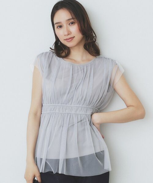 index / インデックス シャツ・ブラウス | チュールレイヤードペプラムブラウス【洗濯機洗い可】 | 詳細1