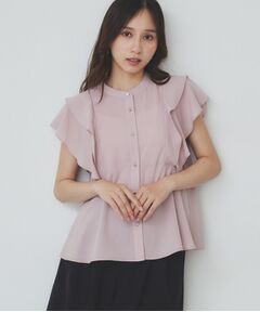index / インデックス シャツ・ブラウス | ダブルフリルバンドカラーブラウス【洗濯機洗い可/イージーアイロン/防シワ】