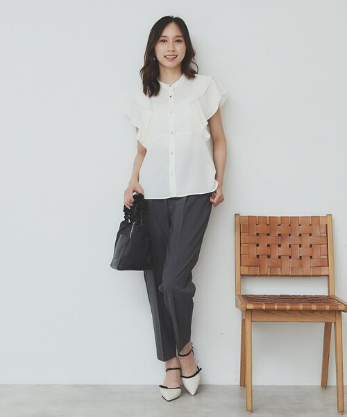 index / インデックス シャツ・ブラウス | ダブルフリルバンドカラーブラウス【洗濯機洗い可/イージーアイロン/防シワ】 | 詳細14