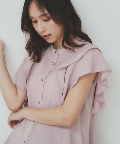 index / インデックス シャツ・ブラウス | ダブルフリルバンドカラーブラウス【洗濯機洗い可/イージーアイロン/防シワ】 | 詳細5