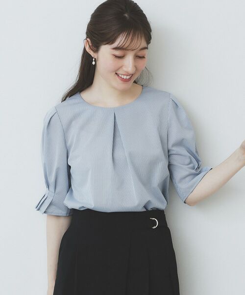 index / インデックス カットソー | ストライプジャージタックスリーブトップス【吸水速乾/洗濯機洗い可】(ブルー(391))