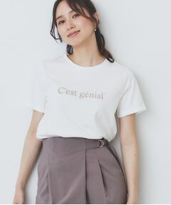 index / インデックス Tシャツ | パール調刺繍ロゴTシャツ【汗ジミ防止/吸水速乾/接触冷感/UVケア/洗濯機洗い可】