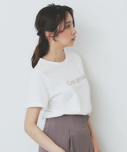 index / インデックス Tシャツ | パール調刺繍ロゴTシャツ【汗ジミ防止/吸水速乾/接触冷感/UVケア/洗濯機洗い可】 | 詳細3