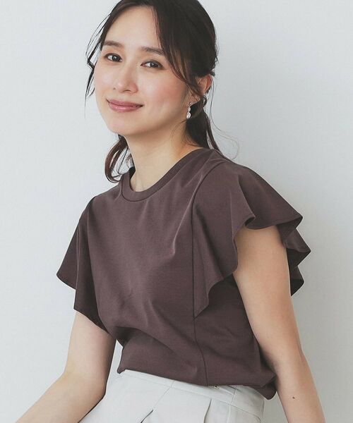 index / インデックス カットソー | 《美人百花掲載/XS-3Lサイズ》フレアスリーブバックシャントップス【接触冷感/UVケア/洗濯機洗い可】(ブラウン(044))