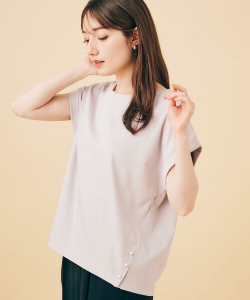 index / インデックス カットソー | 《S-3Lサイズ》サイドパール調ボタンボクシートップス【洗濯機洗い可/UVケア/接触冷感】 | 詳細1