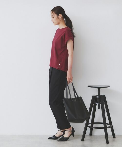 index / インデックス カットソー | 《S-3Lサイズ》サイドパール調ボタンボクシートップス【洗濯機洗い可/UVケア/接触冷感】 | 詳細13