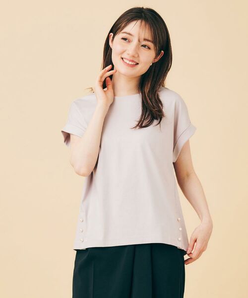 index / インデックス カットソー | 《S-3Lサイズ》サイドパール調ボタンボクシートップス【洗濯機洗い可/UVケア/接触冷感】 | 詳細2