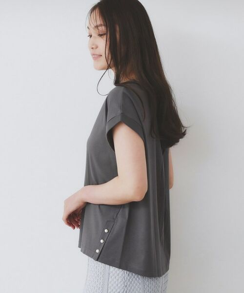 index / インデックス カットソー | 《S-3Lサイズ》サイドパール調ボタンボクシートップス【洗濯機洗い可/UVケア/接触冷感】 | 詳細3