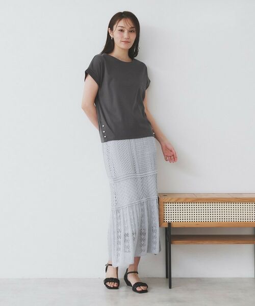 index / インデックス カットソー | 《S-3Lサイズ》サイドパール調ボタンボクシートップス【洗濯機洗い可/UVケア/接触冷感】 | 詳細4