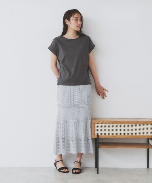 index / インデックス カットソー | 《S-3Lサイズ》サイドパール調ボタンボクシートップス【洗濯機洗い可/UVケア/接触冷感】 | 詳細5