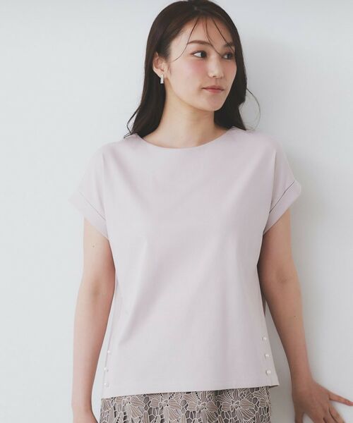 index / インデックス カットソー | 《S-3Lサイズ》サイドパール調ボタンボクシートップス【洗濯機洗い可/UVケア/接触冷感】 | 詳細7