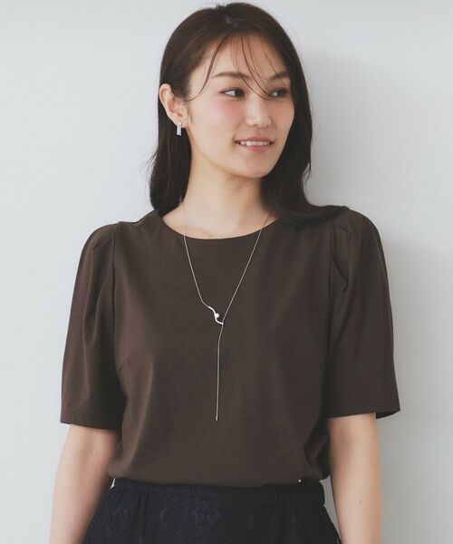 index / インデックス カットソー | 《7色展開/XS-LLサイズ》多機能タックスリーブトップス【汗ジミ防止/吸水速乾/接触冷感/UVケア/洗濯機洗い可】(ブラウン(044))