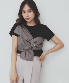 index / インデックス Tシャツ | パール調アシメドッキングTシャツ【洗える/接触冷感】
