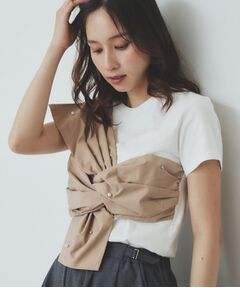 index / インデックス Tシャツ | パール調アシメドッキングTシャツ【洗える/接触冷感】