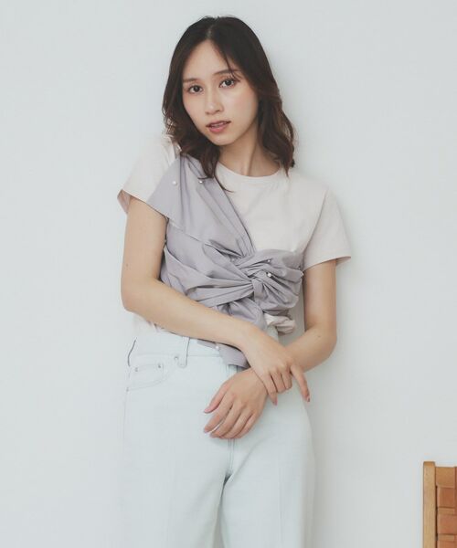 index / インデックス Tシャツ | パール調アシメドッキングTシャツ【洗える/接触冷感】 | 詳細9