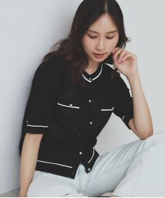 index / インデックス カーディガン・ボレロ | バイカラー半袖カーディガン【洗える/抗ピル】