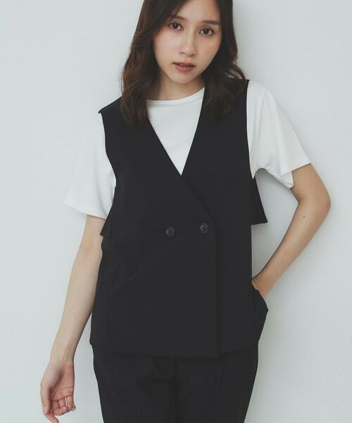 index / インデックス ベスト | バックフリルデザインジレ/セットアップ可【洗濯機洗い可/接触冷感/吸水速乾/ストレッチ】(ブラック(019))