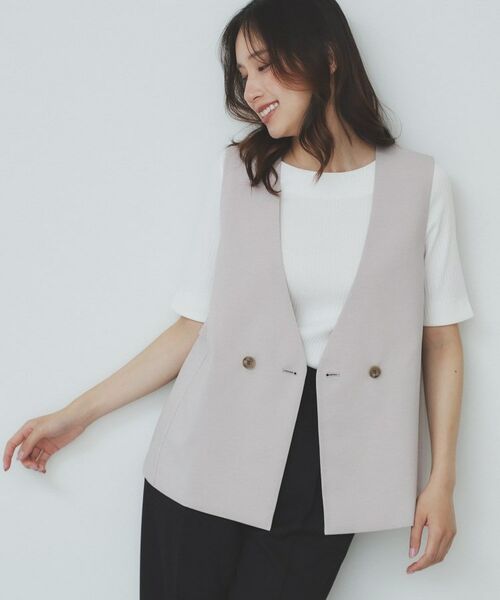 index / インデックス ベスト | バックフリルデザインジレ/セットアップ可【洗濯機洗い可/接触冷感/吸水速乾/ストレッチ】(ライトベージュ(051))