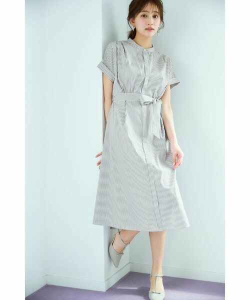 index / インデックス ミニ丈・ひざ丈ワンピース | 《XS-LLサイズ》マルチストライプシャツワンピース【洗濯機洗い可/イージーアイロン/防シワ】 | 詳細1