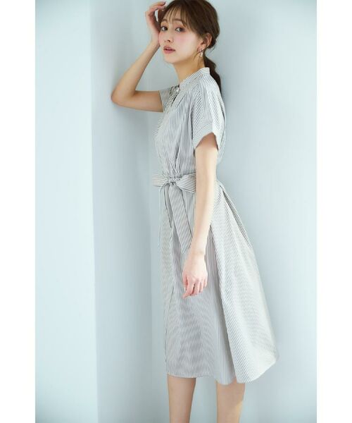 index / インデックス ミニ丈・ひざ丈ワンピース | 《XS-LLサイズ》マルチストライプシャツワンピース【洗濯機洗い可/イージーアイロン/防シワ】 | 詳細2
