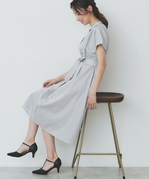 index / インデックス ミニ丈・ひざ丈ワンピース | 《XS-LLサイズ》マルチストライプシャツワンピース【洗濯機洗い可/イージーアイロン/防シワ】 | 詳細3