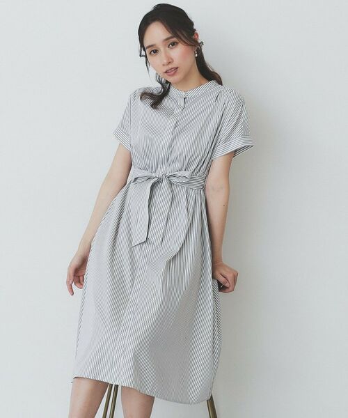 index / インデックス ミニ丈・ひざ丈ワンピース | 《XS-LLサイズ》マルチストライプシャツワンピース【洗濯機洗い可/イージーアイロン/防シワ】 | 詳細4