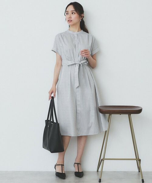 index / インデックス ミニ丈・ひざ丈ワンピース | 《XS-LLサイズ》マルチストライプシャツワンピース【洗濯機洗い可/イージーアイロン/防シワ】 | 詳細5
