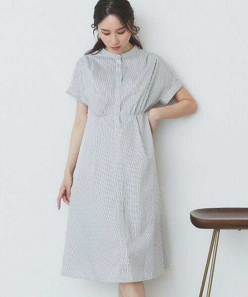 【新品】2way 接触冷感 イタリア生地 マルチストライプシャツワンピース 新品】2way 接触冷感 イタリア生地 マルチストライプシャツ