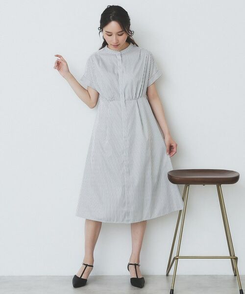 index / インデックス ミニ丈・ひざ丈ワンピース | 《XS-LLサイズ》マルチストライプシャツワンピース【洗濯機洗い可/イージーアイロン/防シワ】 | 詳細7