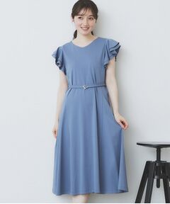 index / インデックス ミニ丈・ひざ丈ワンピース | 《5色展開/S-LLサイズ》シルケットVネックフレアワンピース【接触冷感/UVケア/洗濯機洗い可】