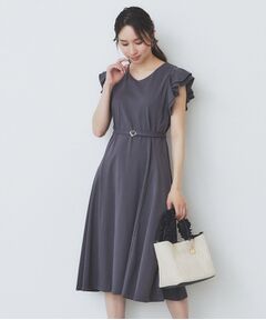 index / インデックス ミニ丈・ひざ丈ワンピース | 《5色展開/S-LLサイズ》シルケットVネックフレアワンピース【接触冷感/UVケア/洗濯機洗い可】