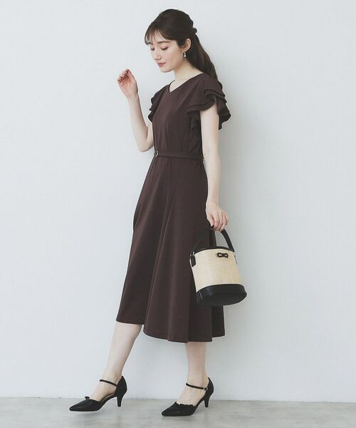 index / インデックス ミニ丈・ひざ丈ワンピース | 《5色展開/S-LLサイズ》シルケットVネックフレアワンピース【接触冷感/UVケア/洗濯機洗い可】 | 詳細3