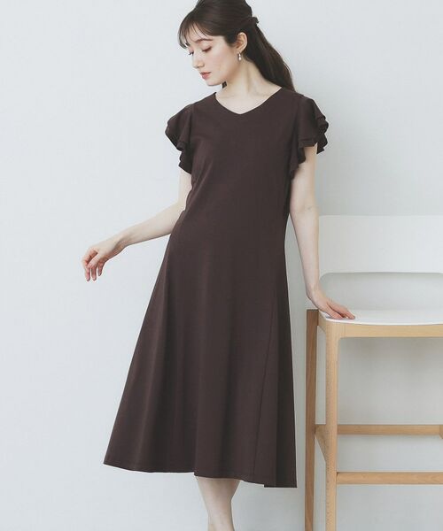 index / インデックス ミニ丈・ひざ丈ワンピース | 《5色展開/S-LLサイズ》シルケットVネックフレアワンピース【接触冷感/UVケア/洗濯機洗い可】 | 詳細4