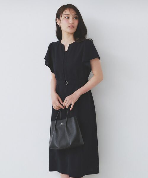 index / インデックス ミニ丈・ひざ丈ワンピース | 《S-3Lサイズ》フリルスリーブワンピース【洗濯機洗い可】(ネイビー(094))