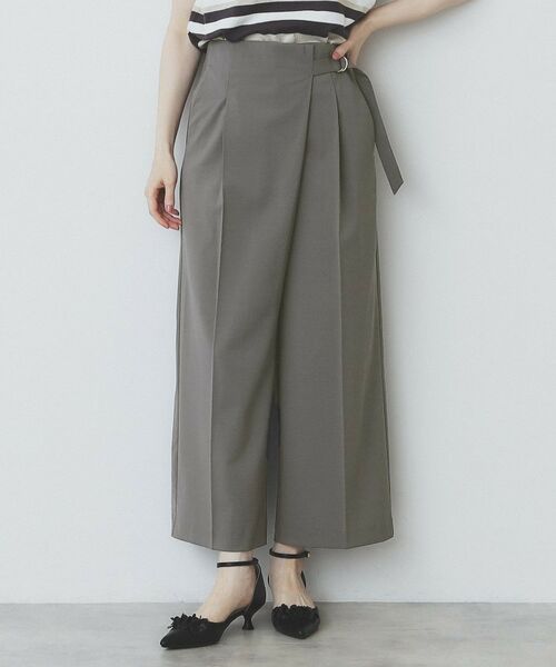 index / インデックス ショート・ハーフ・半端丈パンツ | ラップストレートパンツ【接触冷感/抗ピル/洗濯機洗い可/イージーアイロン】(チャコールグレー(013))