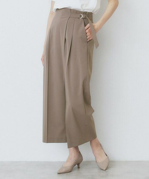 index / インデックス ショート・ハーフ・半端丈パンツ | ラップストレートパンツ【接触冷感/抗ピル/洗濯機洗い可/イージーアイロン】(トープ(054))