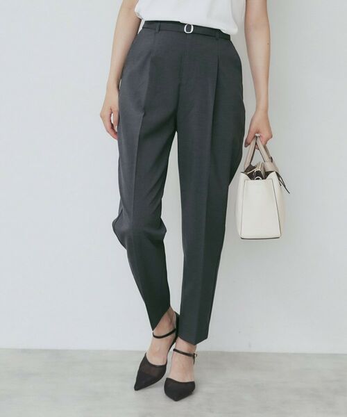 index / インデックス パンツ | ベルト付きストレッチテーパードパンツ/セットアップ可【洗濯機洗い可/吸水速乾/接触冷感】(チャコールグレー(014))