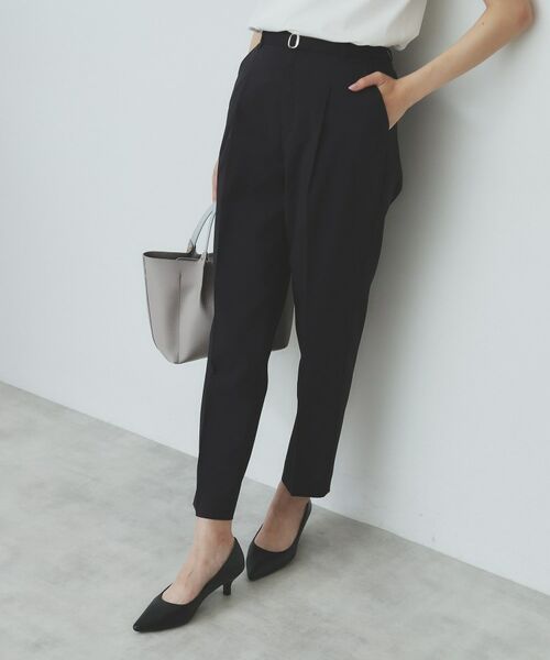 index / インデックス パンツ | ベルト付きストレッチテーパードパンツ/セットアップ可【洗濯機洗い可/吸水速乾/接触冷感】(ブラック(019))
