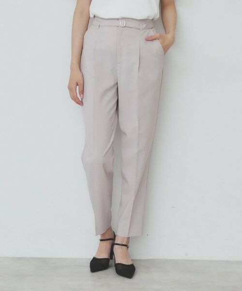 index / インデックス パンツ | ベルト付きストレッチテーパードパンツ/セットアップ可【洗濯機洗い可/吸水速乾/接触冷感】(ライトベージュ(051))