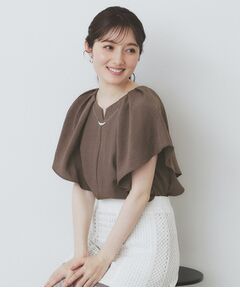 index / インデックス シャツ・ブラウス | 《7色展開/S-LLサイズ》フリルタックスリーブキーネックブラウス【吸水速乾/洗濯機可/イージーアイロン/抗ピル】