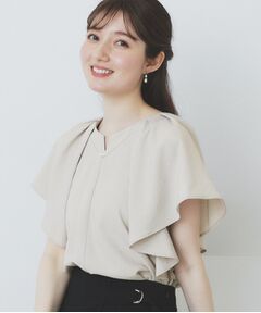 index / インデックス シャツ・ブラウス | 《7色展開/S-LLサイズ》フリルタックスリーブキーネックブラウス【吸水速乾/洗濯機可/イージーアイロン/抗ピル】