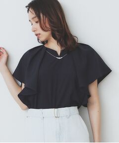 index / インデックス シャツ・ブラウス | 《7色展開/S-LLサイズ》フリルタックスリーブキーネックブラウス【吸水速乾/洗濯機可/イージーアイロン/抗ピル】