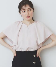 index / インデックス シャツ・ブラウス | 《7色展開/S-LLサイズ》フリルタックスリーブキーネックブラウス【吸水速乾/洗濯機可/イージーアイロン/抗ピル】